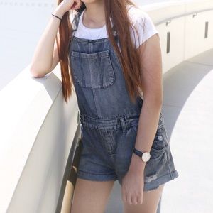 Black Cotton On Denim Short Overalls